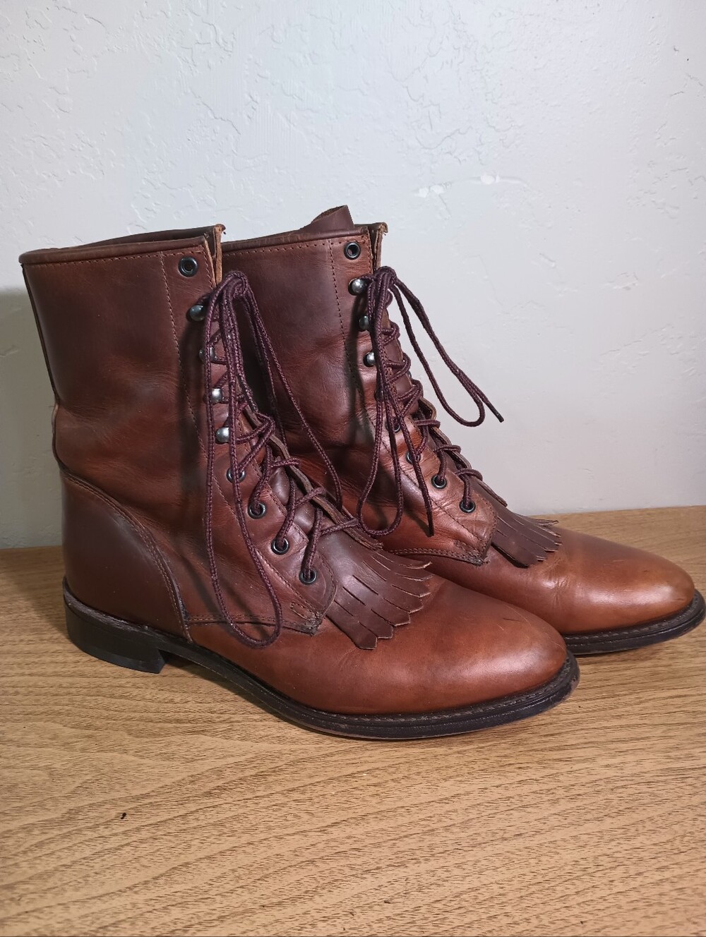 Durango Brown Leather Lace-Up Kiltie Boots